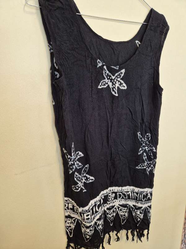 Svart vit batik linne fransar