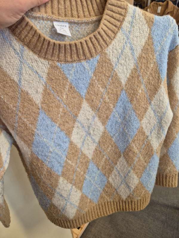 Lindex rutig tröja blå beige